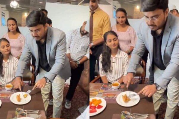 Samosa: नेटिज़न्स की प्रतिक्रिया, चाकू-फॉर्क से खा रहा आदमी