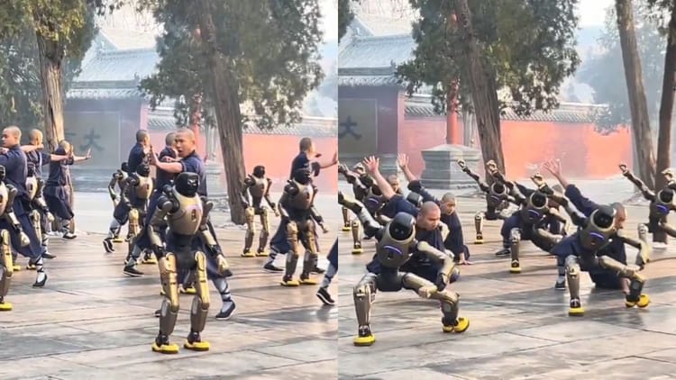 Kung Fu Robots: Humanoid robots seen learning Kung Fu with humans, Viral Video shocked – China Humanoid Robots Learning Kungfu Shaolin Temple Viral Video