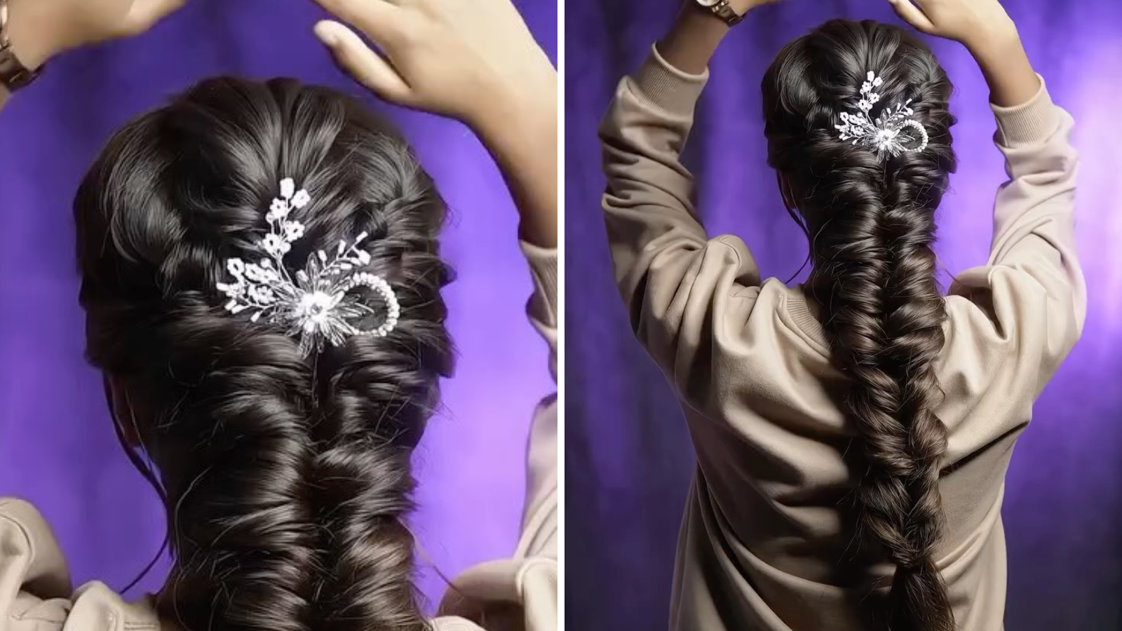 Make fishtail braid hairstyle by dividing hair into 3 parts, you will look unique and beautiful in weddings and parties.