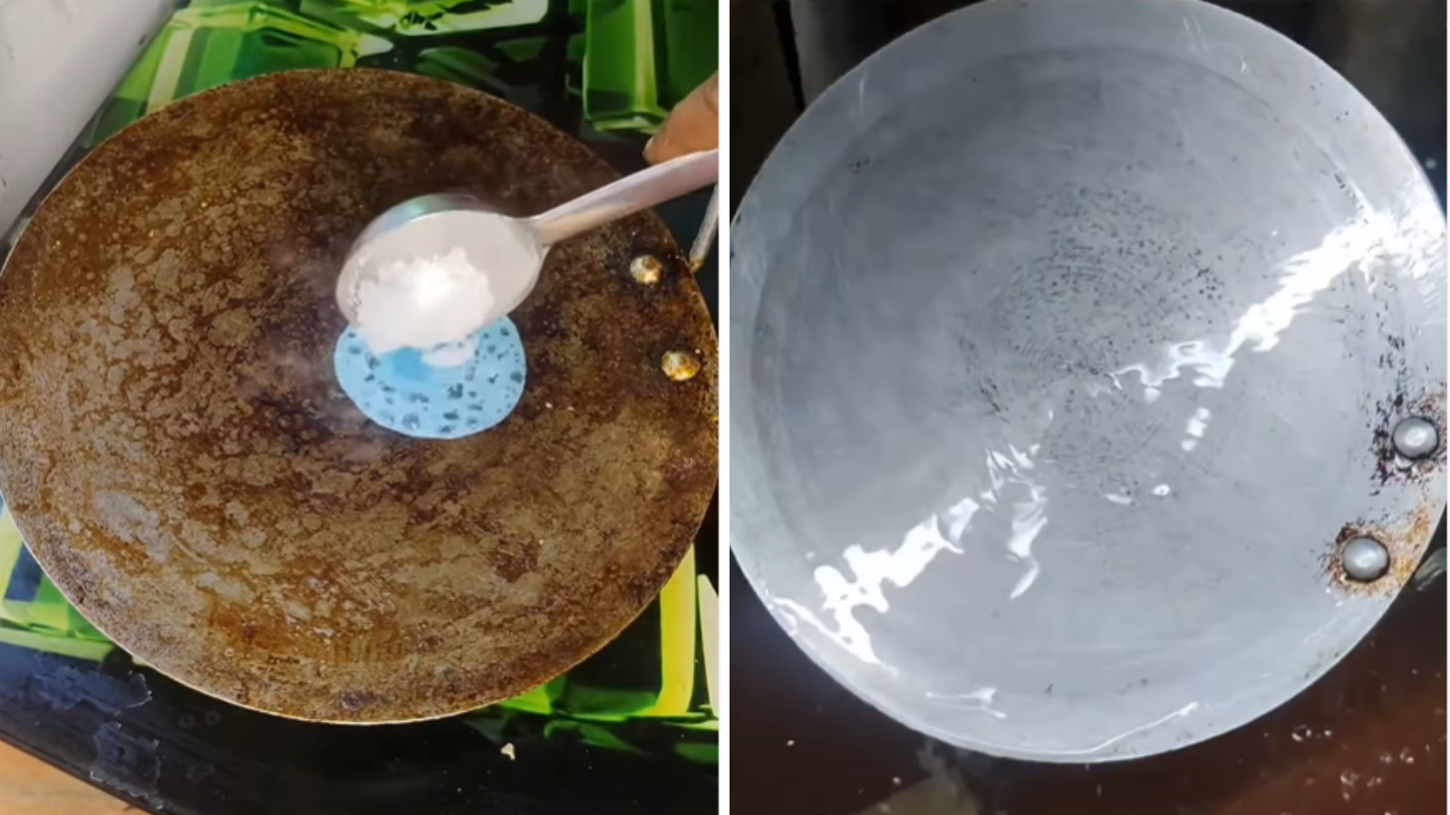 Will a rusty iron pan shine with a shampoo worth Rs 1? The woman cleaned it quickly and showed that it did not take any effort.