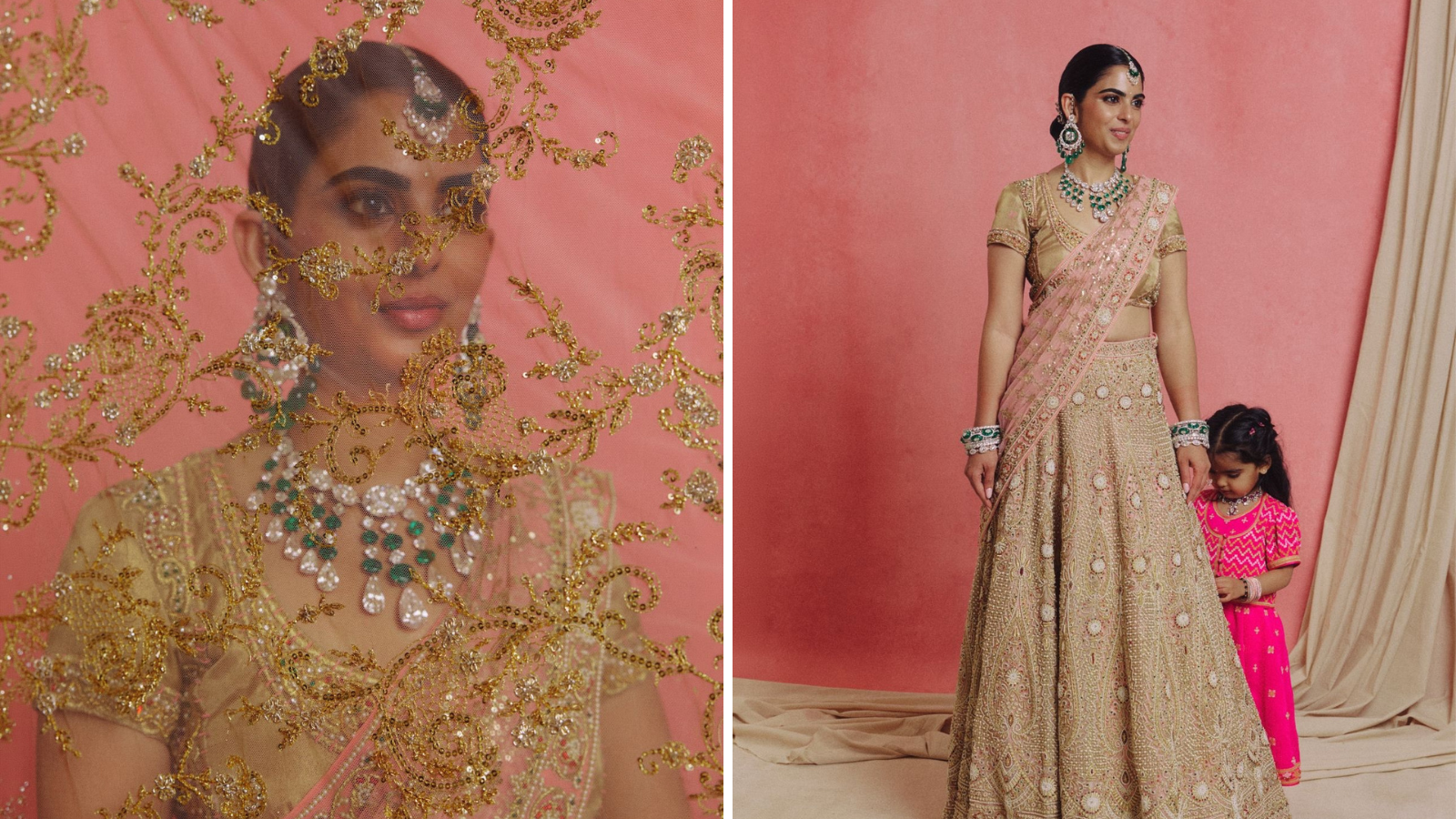 Isha dressed like a bride wearing mother Nita Ambani’s old earrings, gave diamond necklace to her daughter, looked royal in lehenga