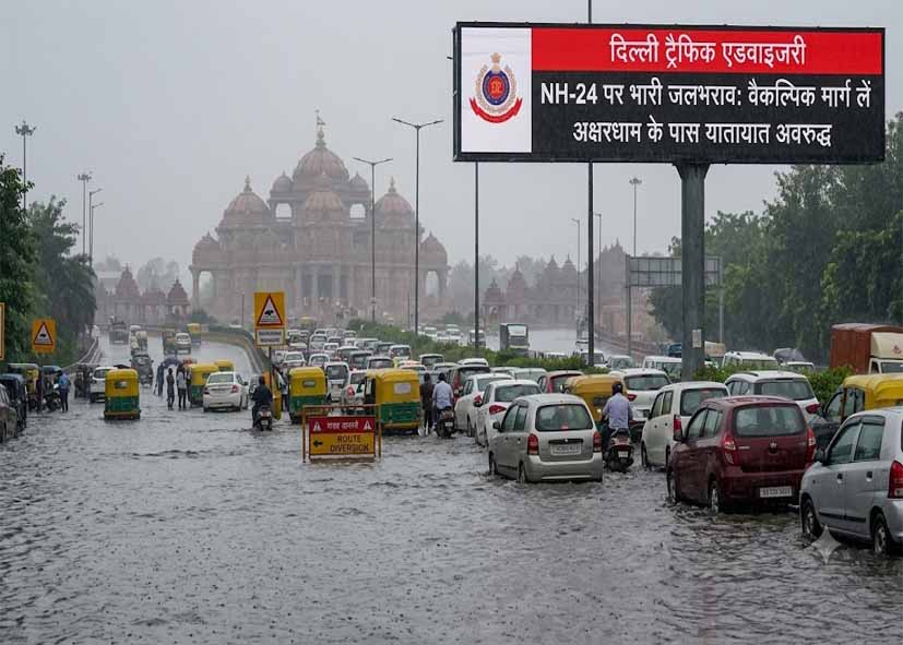 Traffic: भारी बारिश से दिल्ली में बुरा हाल, NH-24 पर जलभराव से ट्रैफिक बाधित